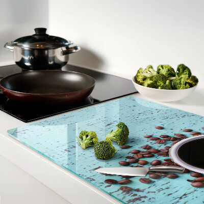 Schneidebrett glas Kaffee und Kaffeebohnen