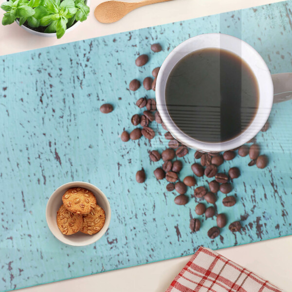 Schneidebrett glas Kaffee und Kaffeebohnen