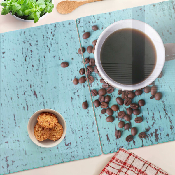 Schneidebrett Glas mit Kaffee- und Kaffeebohnen-Motiv