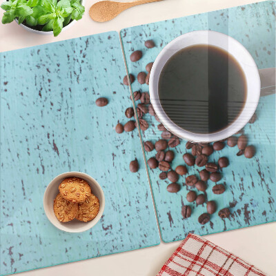 Schneidebrett Glas mit Kaffee- und Kaffeebohnen-Motiv