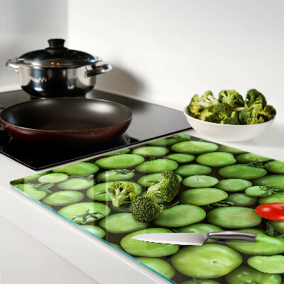 Schneidebrett Glas mit grünem Muster und rotem Akzent