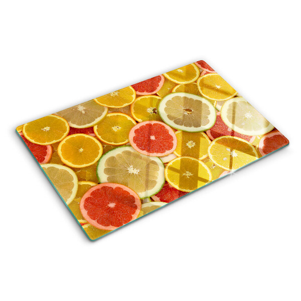 Schneidebrett Glas mit Motiv bunter Zitrusfrüchte