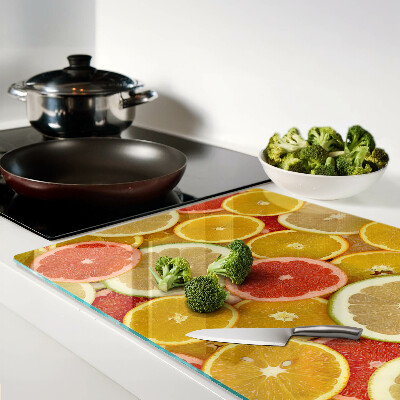 Schneidebrett Glas mit Motiv bunter Zitrusfrüchte