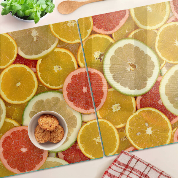 Schneidebrett Glas mit Motiv bunter Zitrusfrüchte