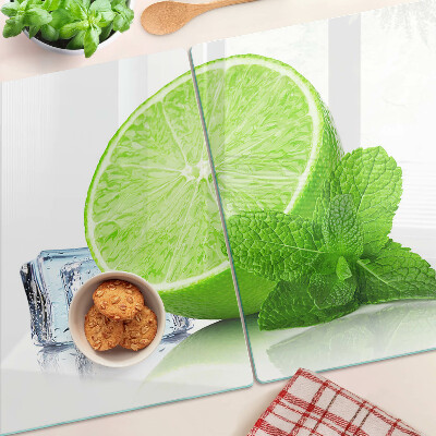 Schneidebrett Limette mit Minze und Eis