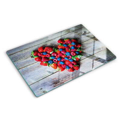 Glas-Schneidebrett mit Motiv „Herz der Waldfrüchte“