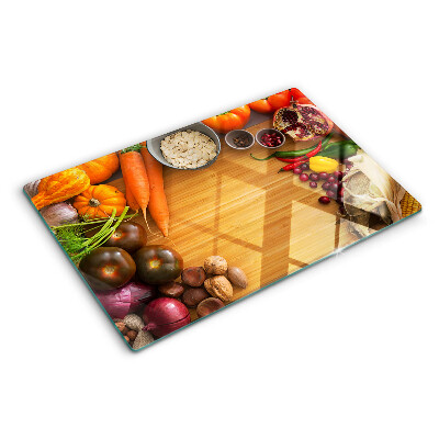 Glas-Schneidebrett mit Gemüse- und Obstmotiv
