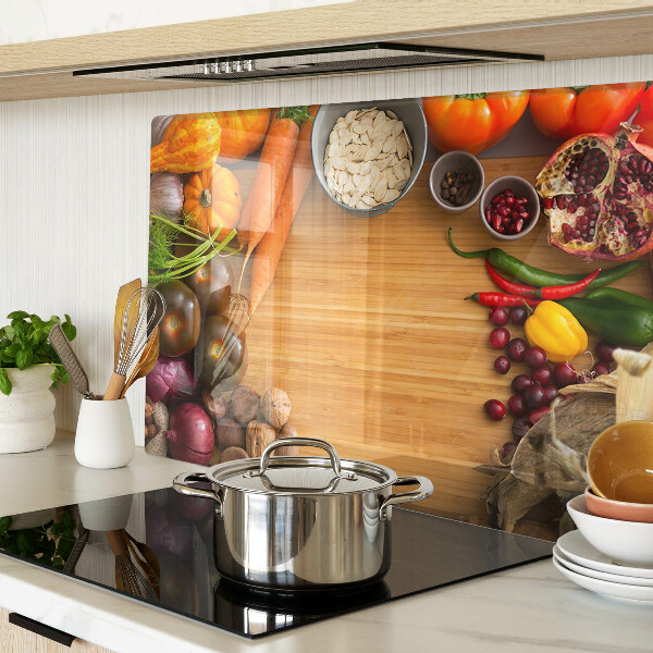 Glas-Schneidebrett mit Gemüse- und Obstmotiv