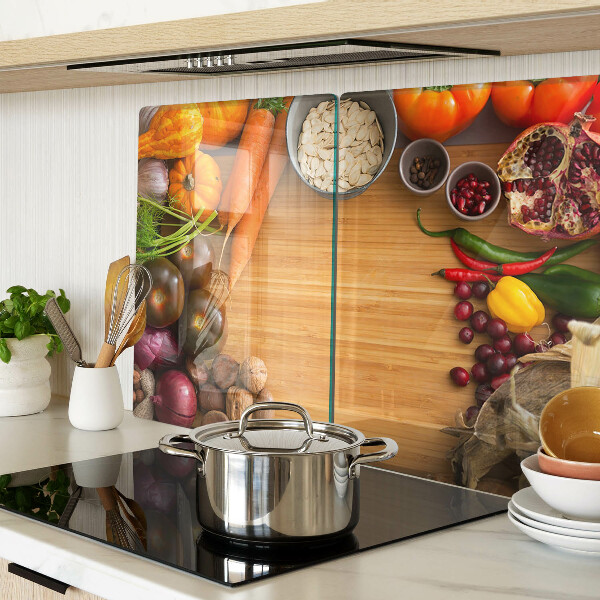 Glas-Schneidebrett mit Gemüse- und Obstmotiv