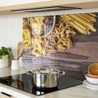 Schneidebrett Glas mit Pasta-Motiv und Holzelementen
