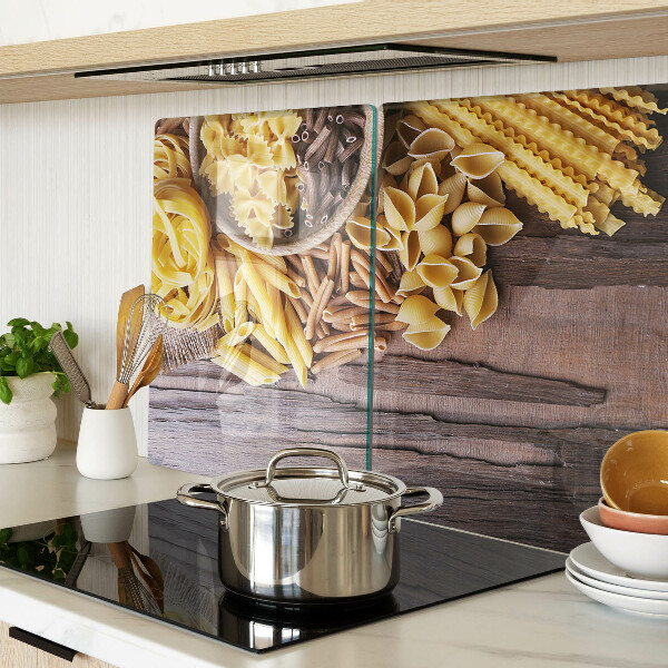 Schneidebrett Glas mit Pasta-Motiv und Holzelementen
