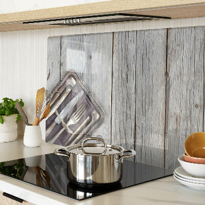 Glas schneidebrett Rustikales Besteck auf Holzgrund