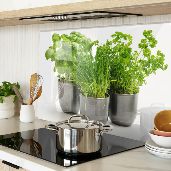 Glas Schneidebrett mit Motiv „Kräuter in Töpfen“