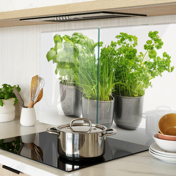 Glas Schneidebrett mit Motiv „Kräuter in Töpfen“