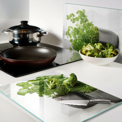 Glas Schneidebrett mit Motiv „Kräuter in Töpfen“