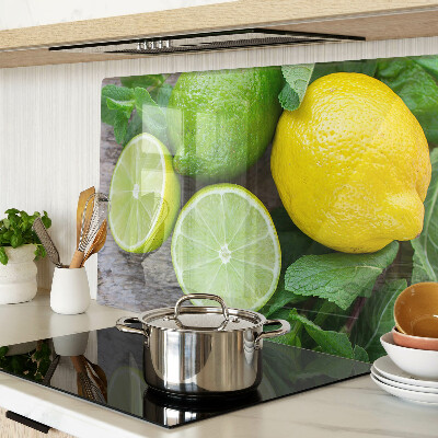 Schneidebrett glas Zitronen und Limetten mit Minze