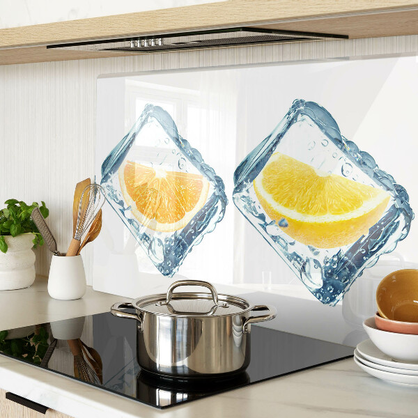 Glas-Schneidebrett mit Motiv „Früchte im Eis“