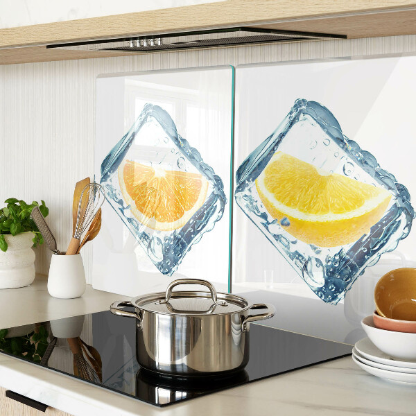 Glas-Schneidebrett mit Motiv „Früchte im Eis“