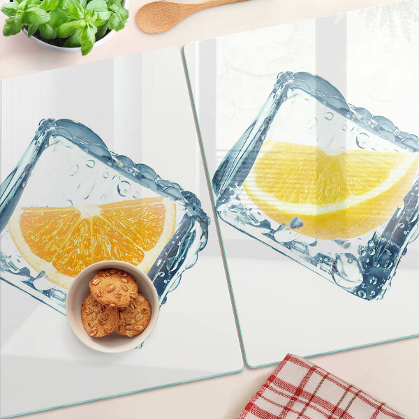 Glas schneidebrett Früchte im Eis
