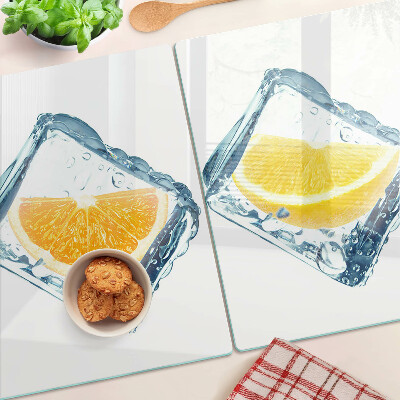 Glas schneidebrett Früchte im Eis