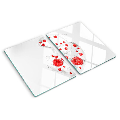 Schneidebrett mit Motiv aus Himbeerblasen in Wasser