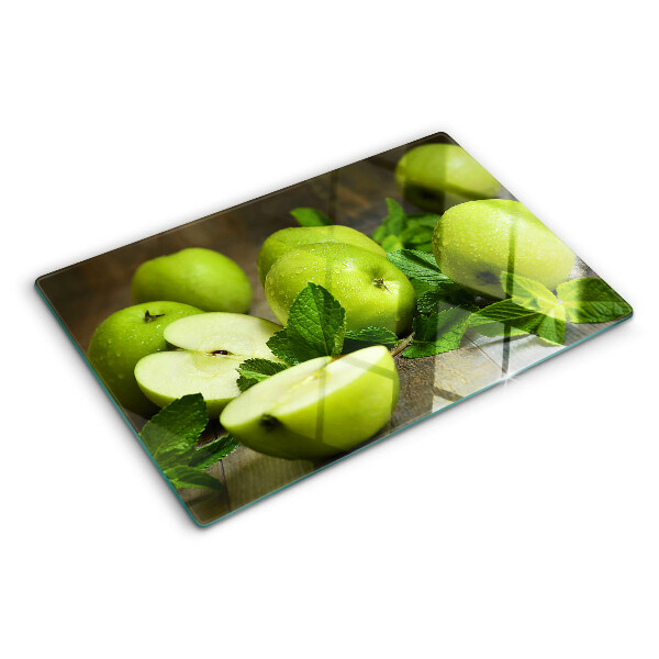 Schneidebrett glas Grüne Äpfel mit Minze
