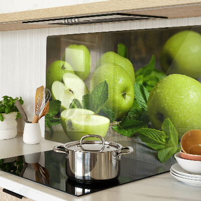 Schneidebrett Glas mit Motiv grüner Äpfel und Minze