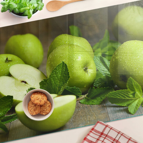 Schneidebrett glas Grüne Äpfel mit Minze