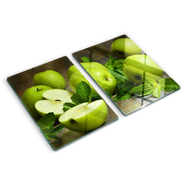 Schneidebrett glas Grüne Äpfel mit Minze
