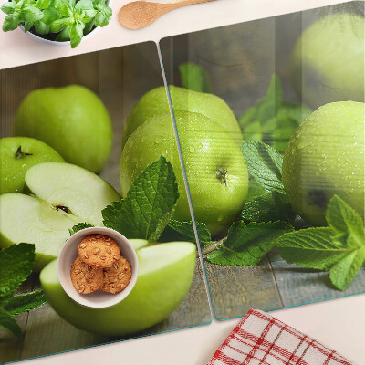 Schneidebrett glas Grüne Äpfel mit Minze