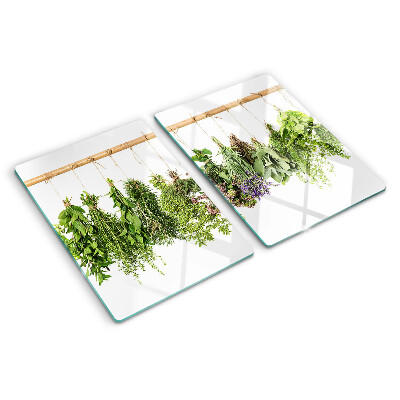 Schneidebrett glas Getrocknete Kräuter an einer Schnur