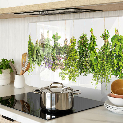 Glas Schneidebrett mit Motiv „Kräuter in Hängeampeln“