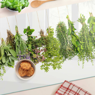 Glas Schneidebrett mit Motiv „Kräuter in Hängeampeln“
