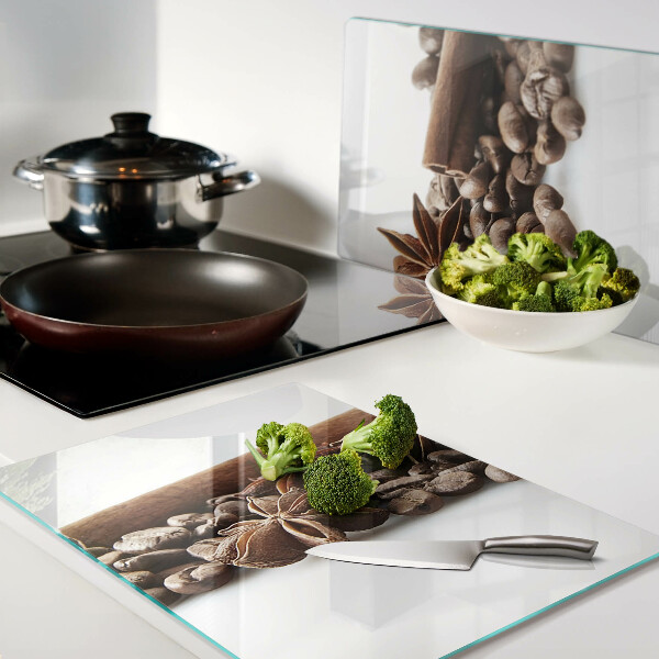 Schneidebrett glas Kaffee und Gewürze