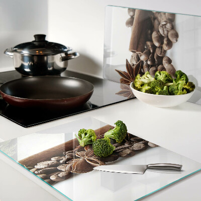 Schneidebrett Glas mit Motiv Kaffee und Gewürze