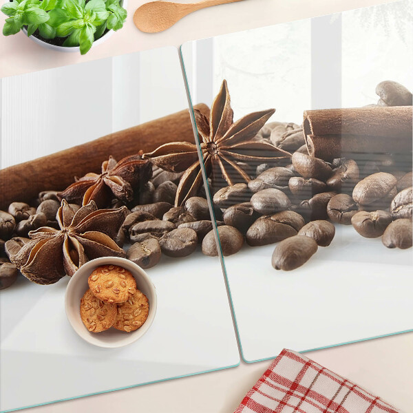 Schneidebrett glas Kaffee und Gewürze