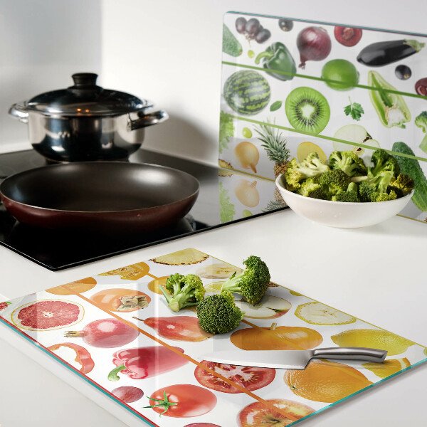 Schneidebrett glas Obst und Gemüse in Regenbogenfarben