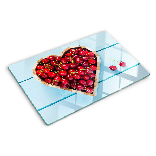 Schneidebrett Glas mit Motiv 'Kirschen im Herzen'