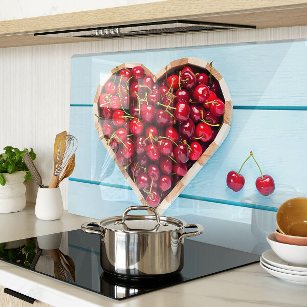 Schneidebrett Glas mit Motiv 'Kirschen im Herzen'