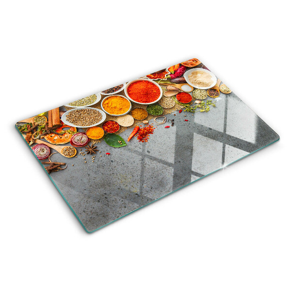 Glas schneidebrett Gewürze und Kräuter