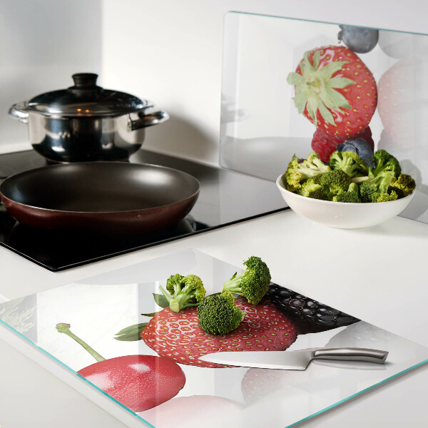 Schneidebrett Glas mit Motiv Waldfrüchte