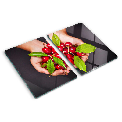 Schneidebrett Glas mit rotem Kirschenmotiv