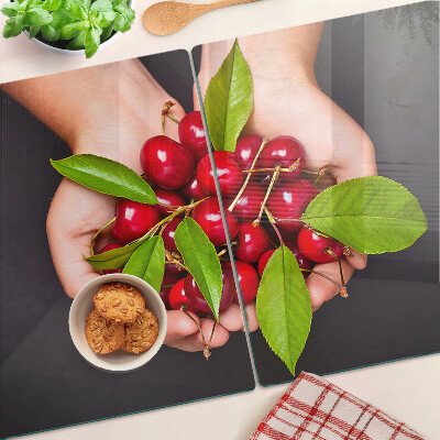 Schneidebrett Glas mit rotem Kirschenmotiv