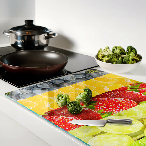 Glas-Schneidebrett mit gestreiftem Motiv und Fruchtdesign