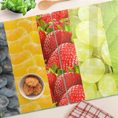 Glas-Schneidebrett mit gestreiftem Motiv und Fruchtdesign