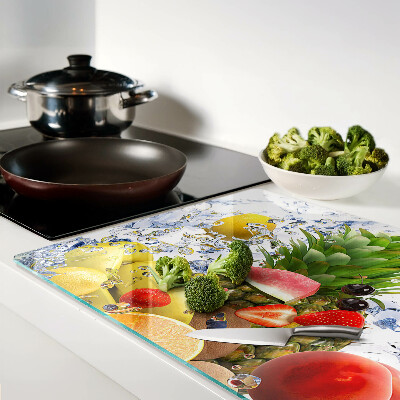 Schneidebrett glas Früchte im Wasser