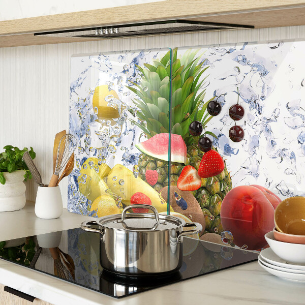 Schneidebrett Glas mit Motiv von Früchten im Wasser