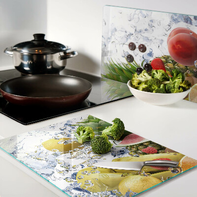 Schneidebrett glas Früchte im Wasser