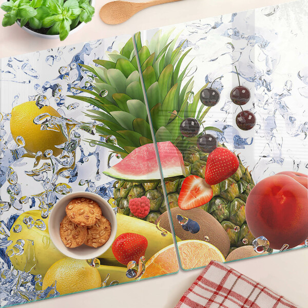 Schneidebrett Glas mit Motiv von Früchten im Wasser