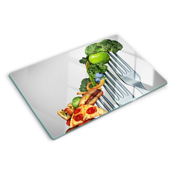 Glas schneidebrett Essen auf einer Gabel